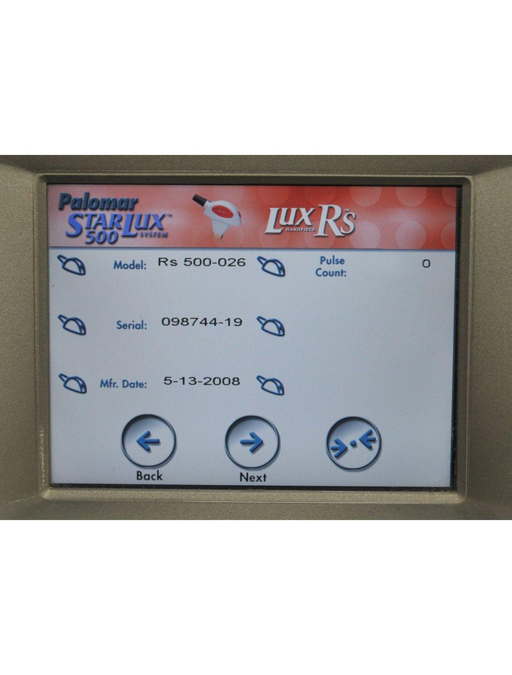 2008 Palomar StarLux 500 Lux System Rs IPL Handpiece Cynosure - Shots Reset Palomar