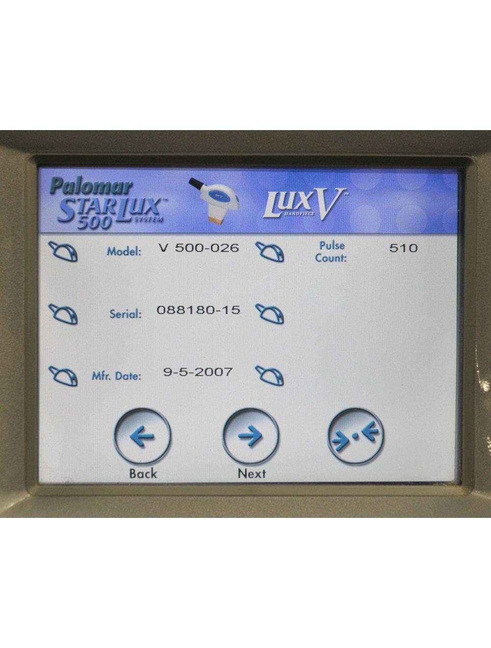2007 Palomar StarLux 500 LuxV HandPiece Cynosure IPL Laser LOW PULSE Lux V Palomar