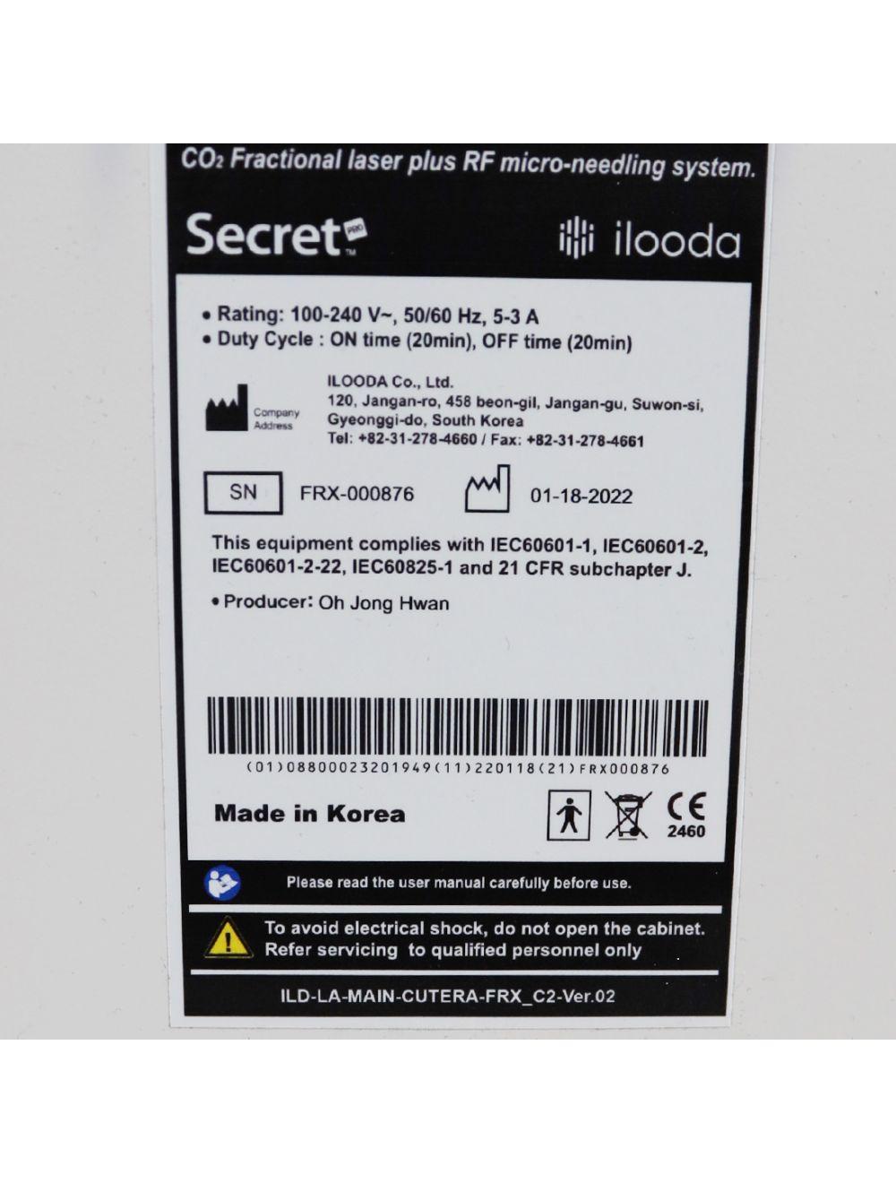 2022 Cutera Ilooda Secret Pro RF Microneedling CO2 Fractional Laser Wrinkles Cutera